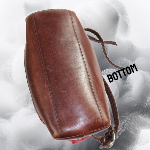 Brighton Red Geometric Tapestry Brown Leather Shoulder Bag - Picture 5 of 9